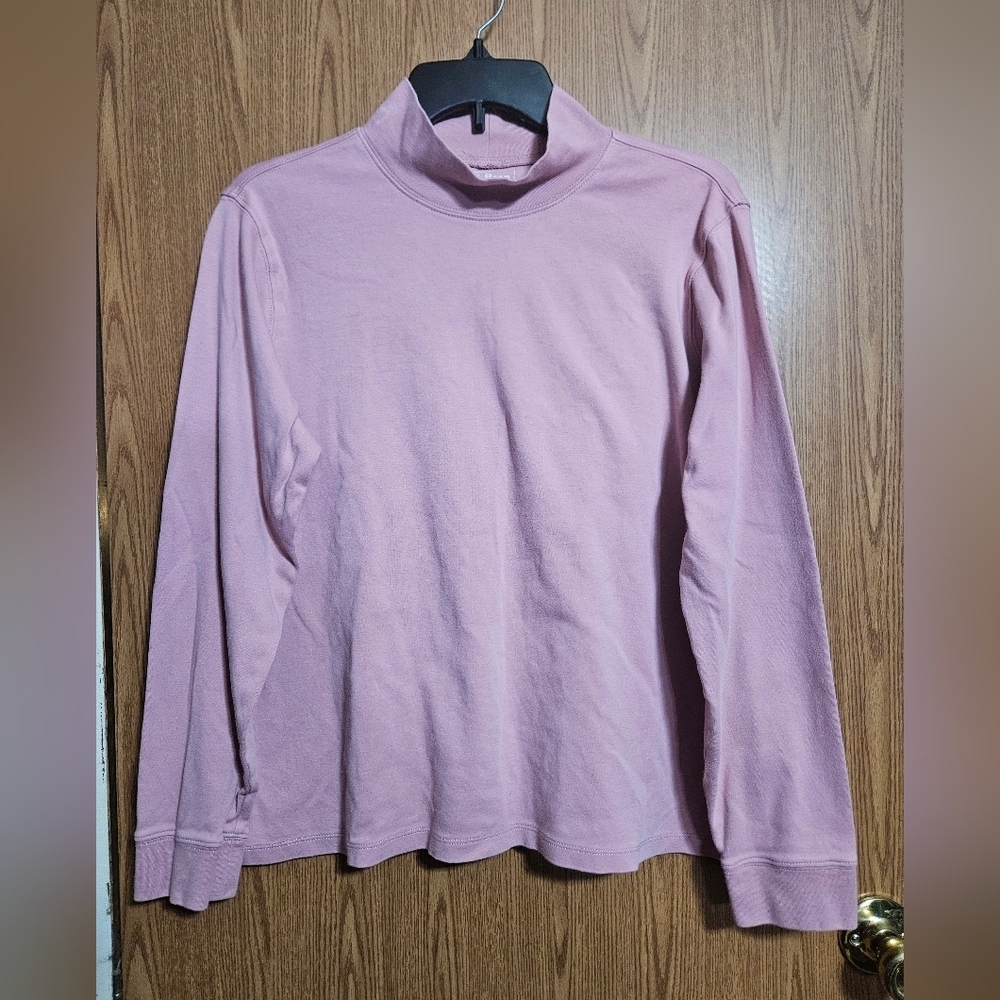 LL Bean Women's Mock Neck Long Sleeve Top Dusty Pink Stretch 100% Cotton Size XL
